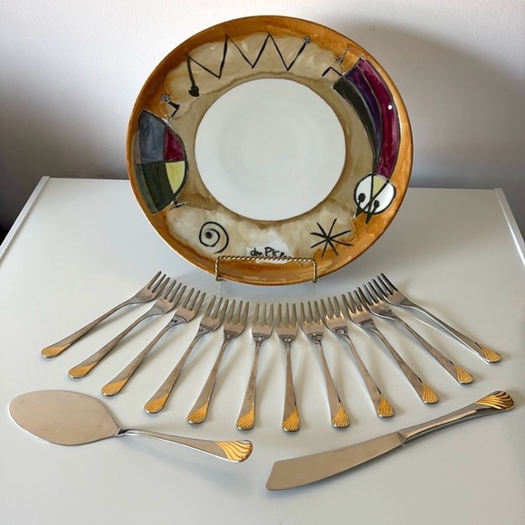Vintage Other - Vintage Gottinghen Cake Plate & 18/10 Stainless Silverware Set 24k Gold Plated